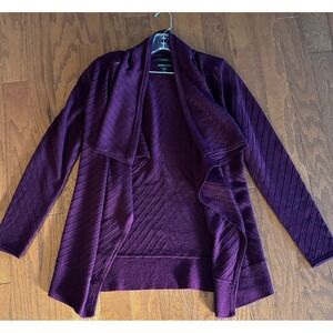 Tahari‎ Merino Wool Waterfall Cardigan Women's Sz M Open Front Plum